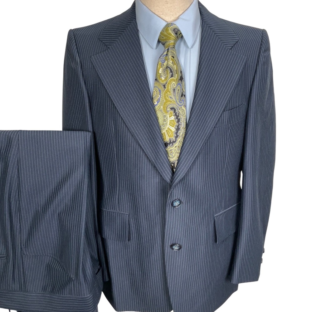Vintage Phoenix Suit Men 40S‎ Blue Pinstripe Career Classic Neutral Office VTG